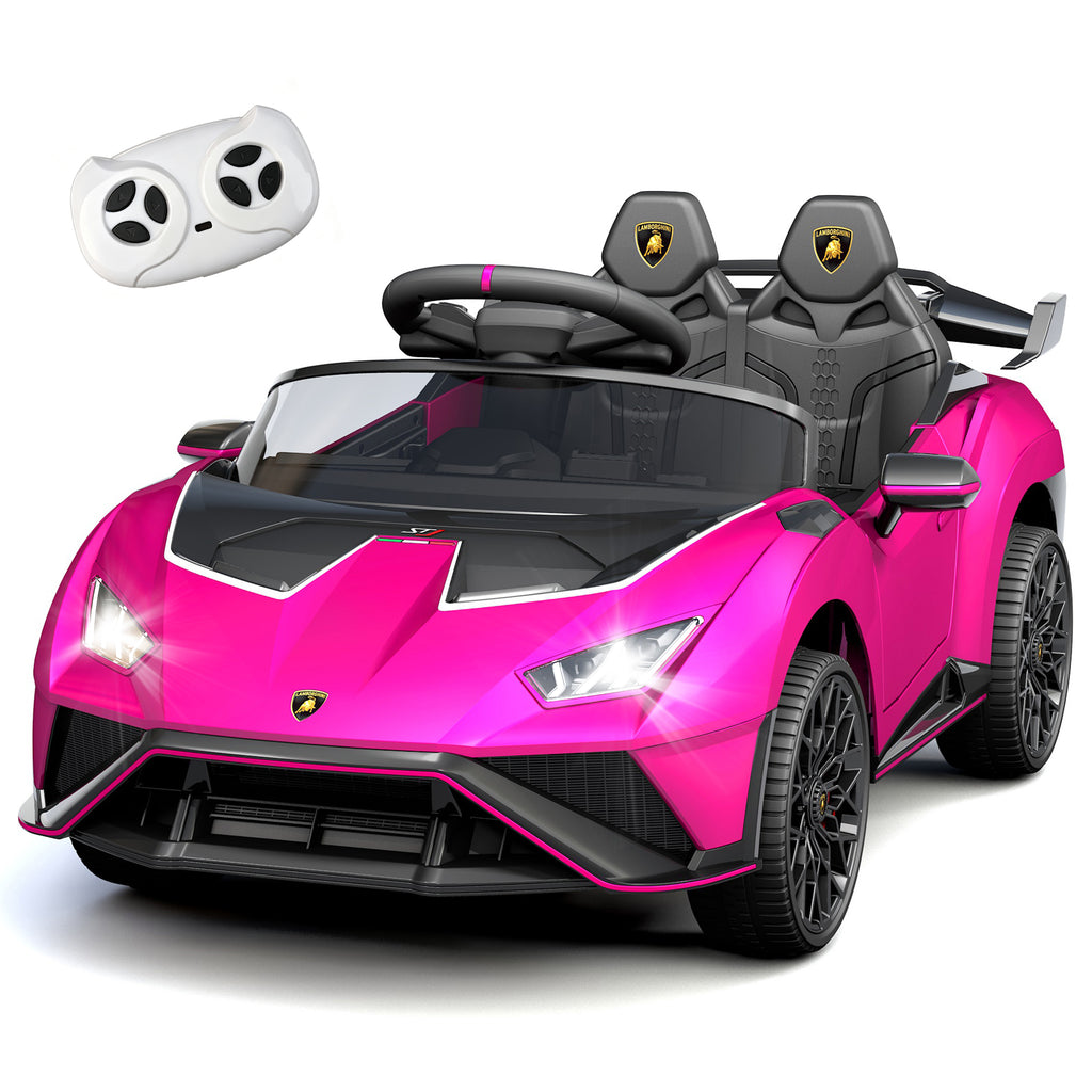 Lamborghini 12V Ride on Car for Kids, Powered Ride on Toys with Remote Control, Music, Bluetooth, LED Lights, Rear Wheel Suspension Electric Car for 1-4 Years Ages Olds, Pink