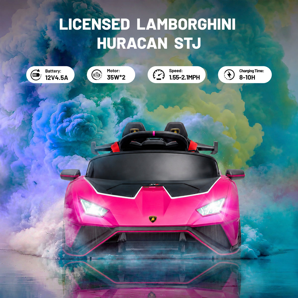 Lamborghini 12V Ride on Car for Kids, Powered Ride on Toys with Remote Control, Music, Bluetooth, LED Lights, Rear Wheel Suspension Electric Car for 1-4 Years Ages Olds, Pink