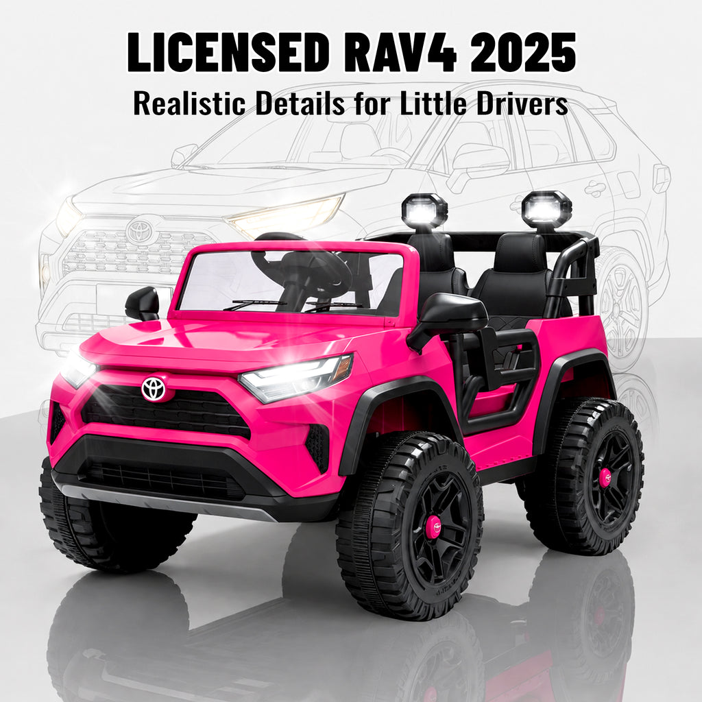 Toyota 24V Kids Ride on Car, 2 Seater Electric Ride on Truck with Remote Control, 4 WD Powered Ride on Toy, Bluetooth, USB, MP3, LED, Horn, 4 Wheel Suspension Electric Cars for Boys Girls 3+, Pink