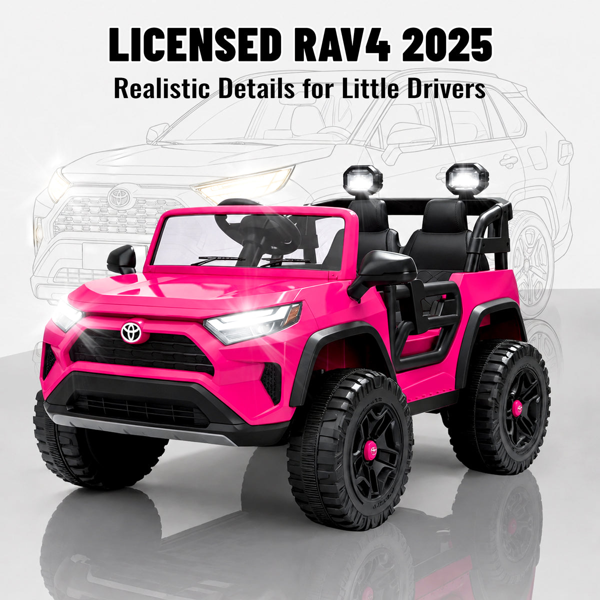 Toyota 24V Kids Ride on Car, 2 Seater Electric Ride on Truck with Remote Control, 4 WD Powered Ride on Toy, Bluetooth, USB, MP3, LED, Horn, 4 Wheel Suspension Electric Cars for Boys Girls 3+, Pink