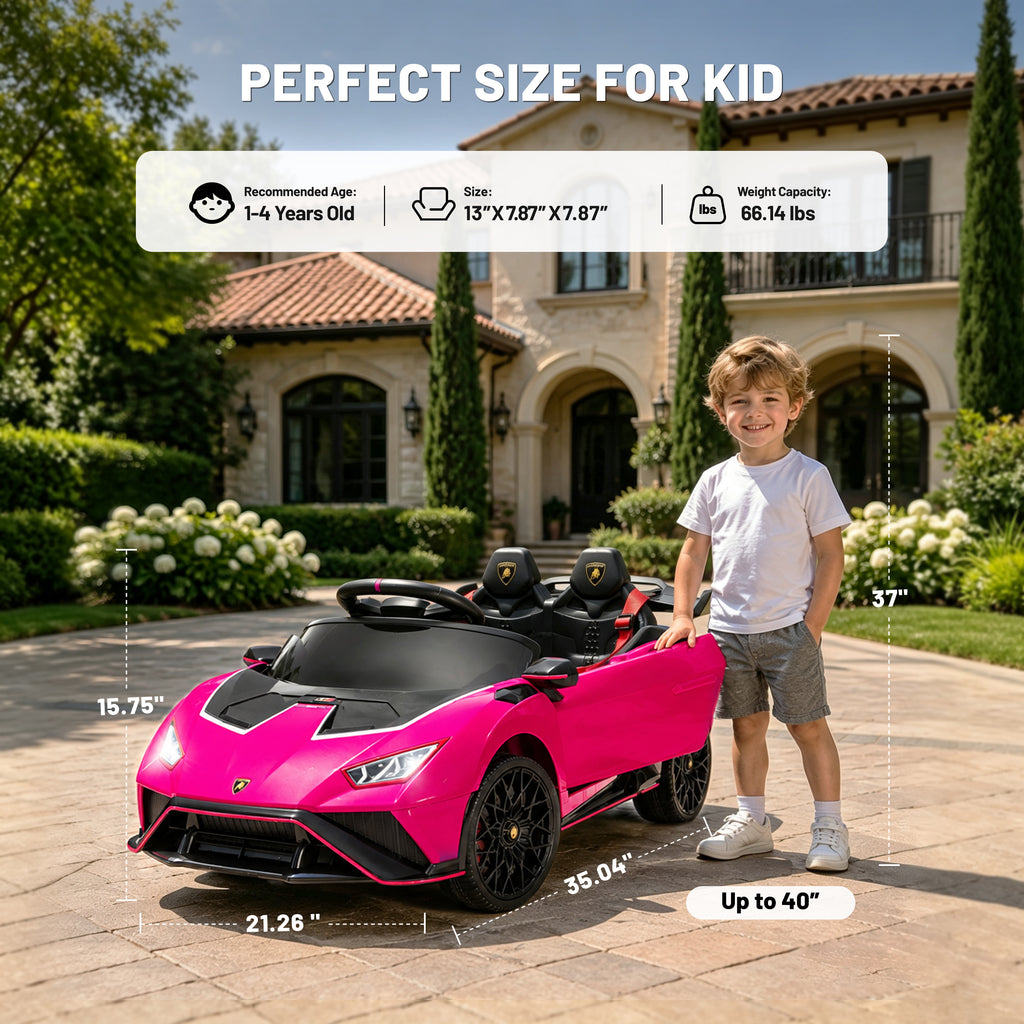 Lamborghini 12V Ride on Car for Kids, Powered Ride on Toys with Remote Control, Music, Bluetooth, LED Lights, Rear Wheel Suspension Electric Car for 1-4 Years Ages Olds, Pink