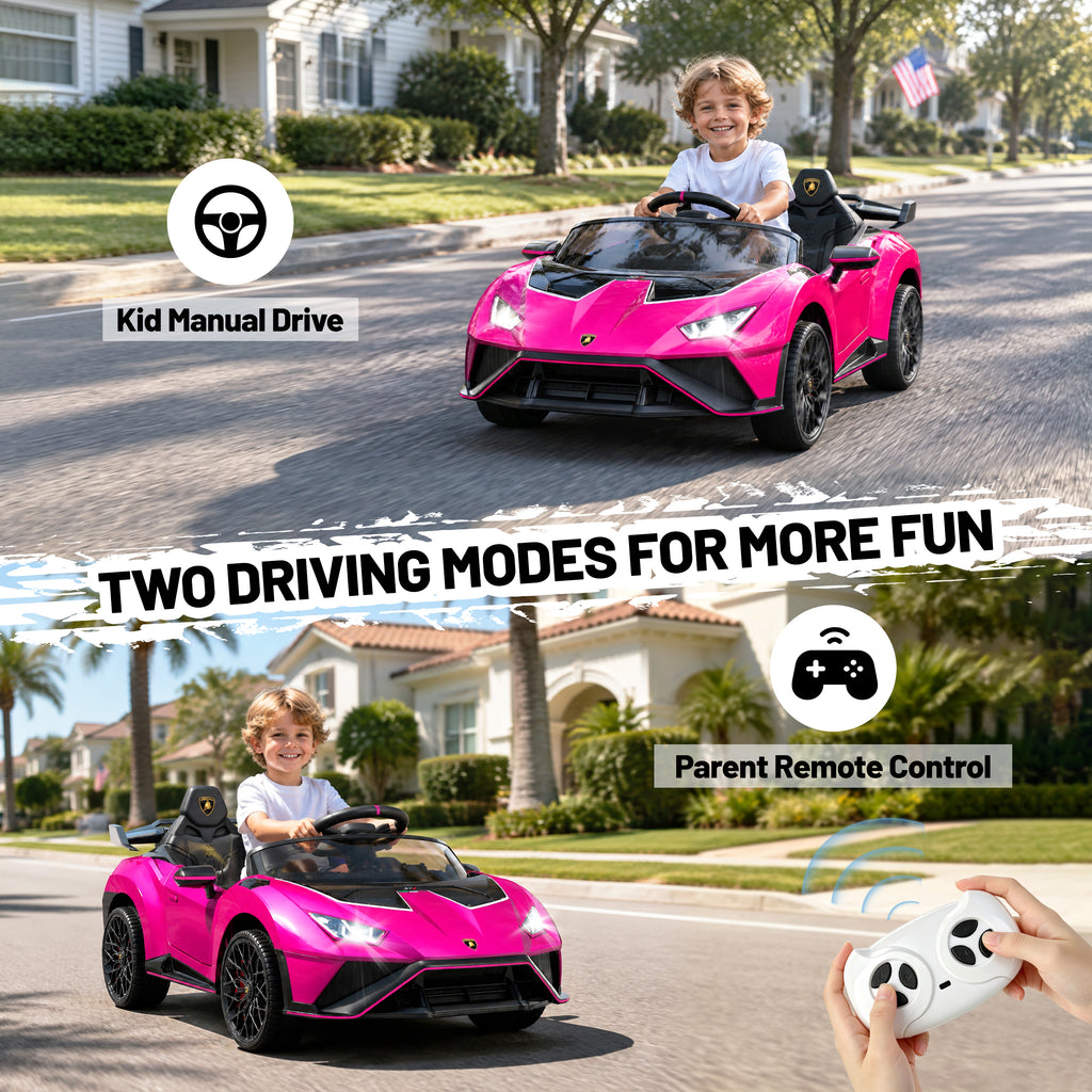 Lamborghini 12V Ride on Car for Kids, Powered Ride on Toys with Remote Control, Music, Bluetooth, LED Lights, Rear Wheel Suspension Electric Car for 1-4 Years Ages Olds, Pink