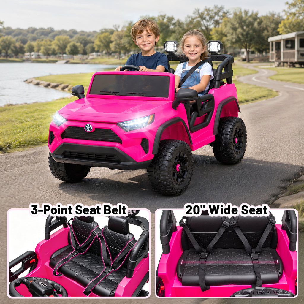 Toyota 24V Kids Ride on Car, 2 Seater Electric Ride on Truck with Remote Control, 4 WD Powered Ride on Toy, Bluetooth, USB, MP3, LED, Horn, 4 Wheel Suspension Electric Cars for Boys Girls 3+, Pink