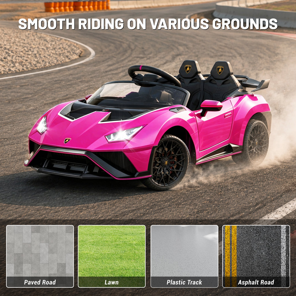 Lamborghini 12V Ride on Car for Kids, Powered Ride on Toys with Remote Control, Music, Bluetooth, LED Lights, Rear Wheel Suspension Electric Car for 1-4 Years Ages Olds, Pink