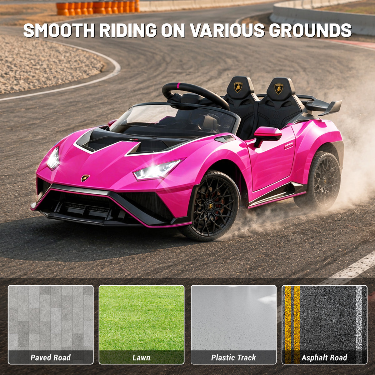 Lamborghini 12V Ride on Car for Kids, Powered Ride on Toys with Remote Control, Music, Bluetooth, LED Lights, Rear Wheel Suspension Electric Car for 1-4 Years Ages Olds, Pink