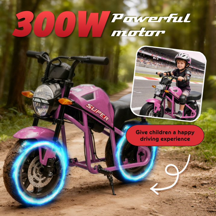 24V 300W Kids Ride On Toy for Big Kids 6+, Electric Powered Ride On with 14” EVA Wheels, Dual Suspension, Twist Throttle, Lights & Music, Top Speed 11.18 MPH