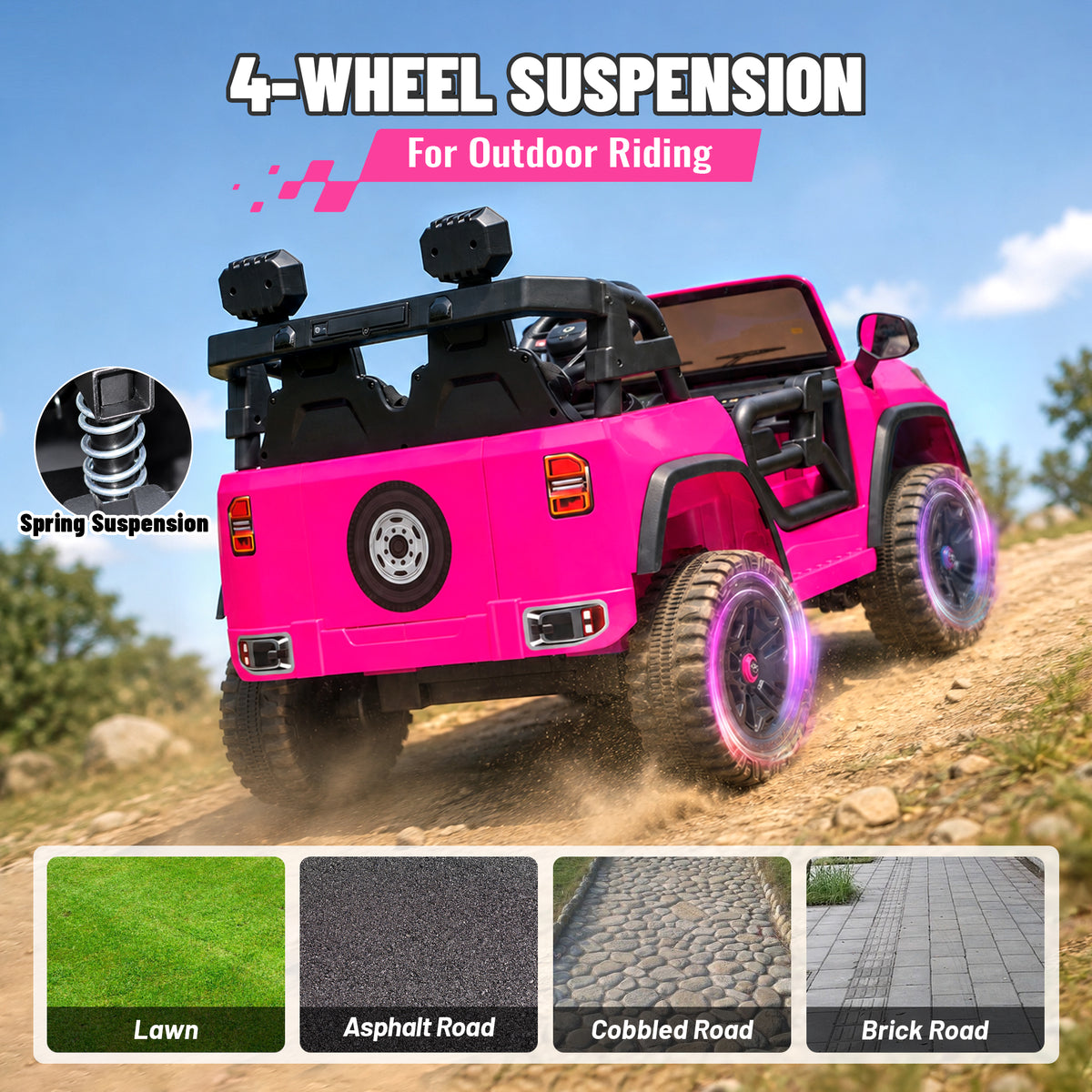 Toyota 24V Kids Ride on Car, 2 Seater Electric Ride on Truck with Remote Control, 4 WD Powered Ride on Toy, Bluetooth, USB, MP3, LED, Horn, 4 Wheel Suspension Electric Cars for Boys Girls 3+, Pink