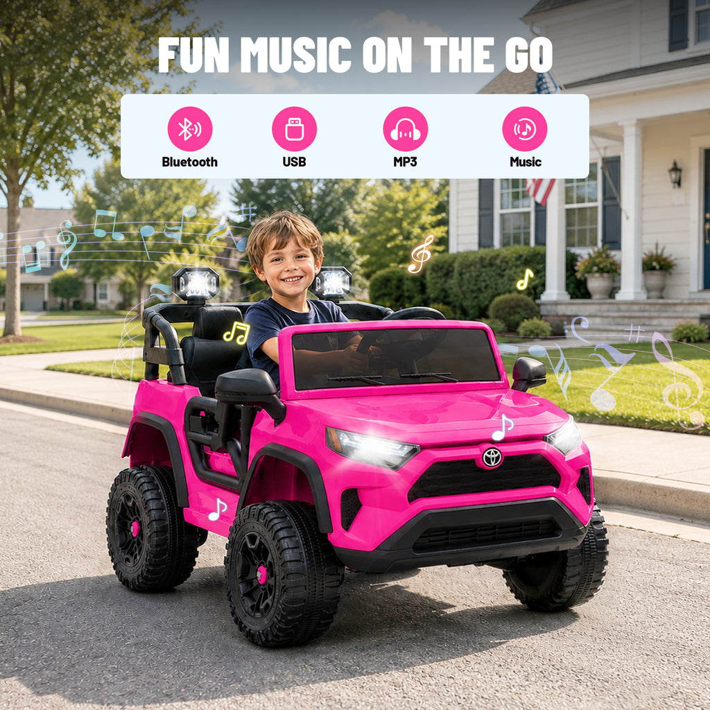 Toyota 24V Kids Ride on Car, 2 Seater Electric Ride on Truck with Remote Control, 4 WD Powered Ride on Toy, Bluetooth, USB, MP3, LED, Horn, 4 Wheel Suspension Electric Cars for Boys Girls 3+, Pink