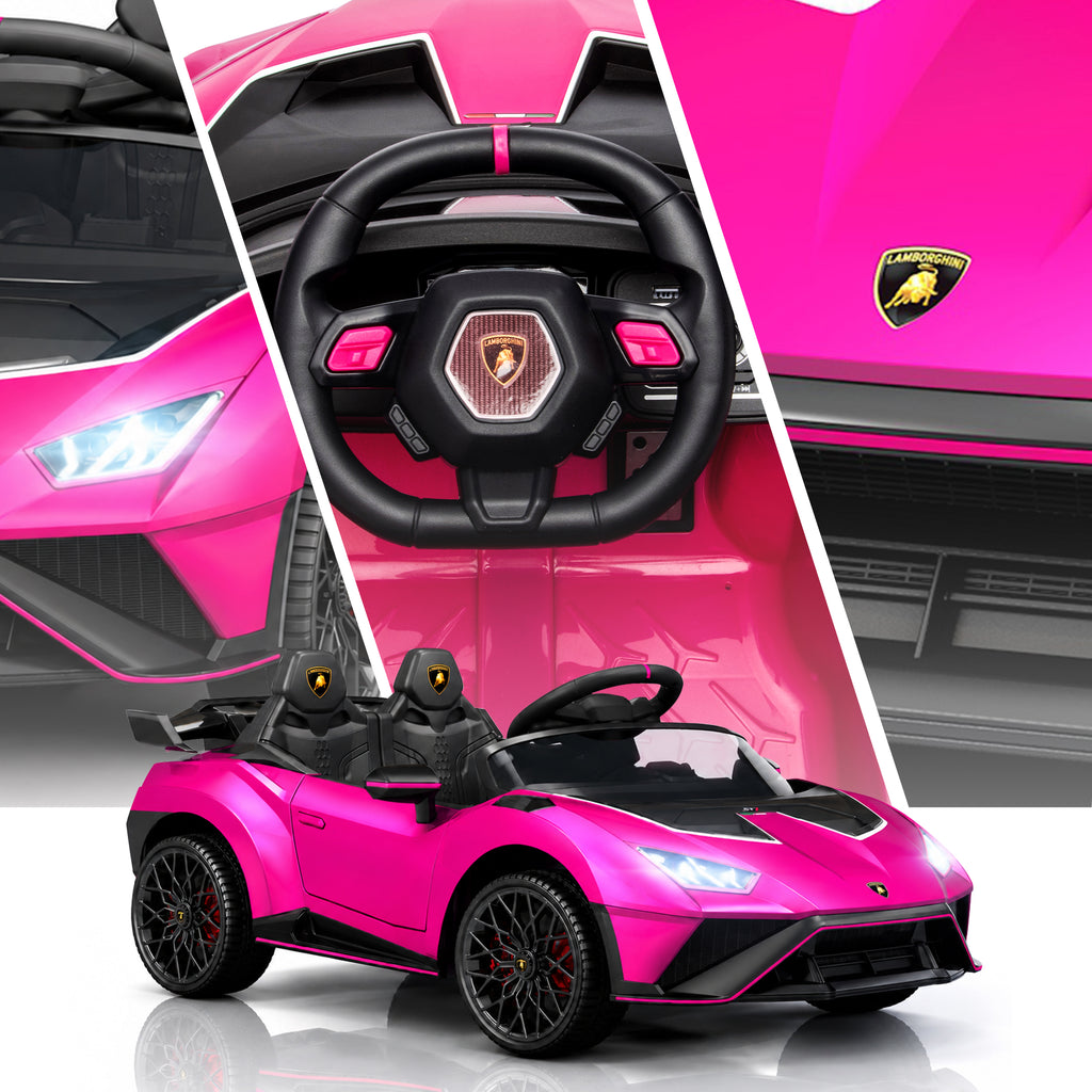 Lamborghini 12V Ride on Car for Kids, Powered Ride on Toys with Remote Control, Music, Bluetooth, LED Lights, Rear Wheel Suspension Electric Car for 1-4 Years Ages Olds, Pink