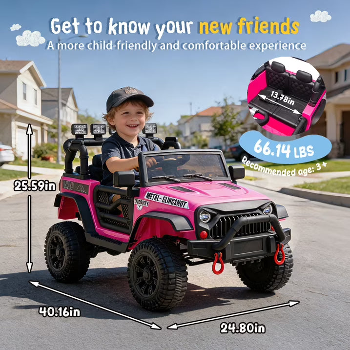 24V Kids Ride On Car W/Parents Control,2*200w Power motors,Four Wheel Suspension,Adjustable speed,USB,MP3,Music,Bluetooth,Large display screen,Power Display,Safety Belt for Kids Aged 3+.