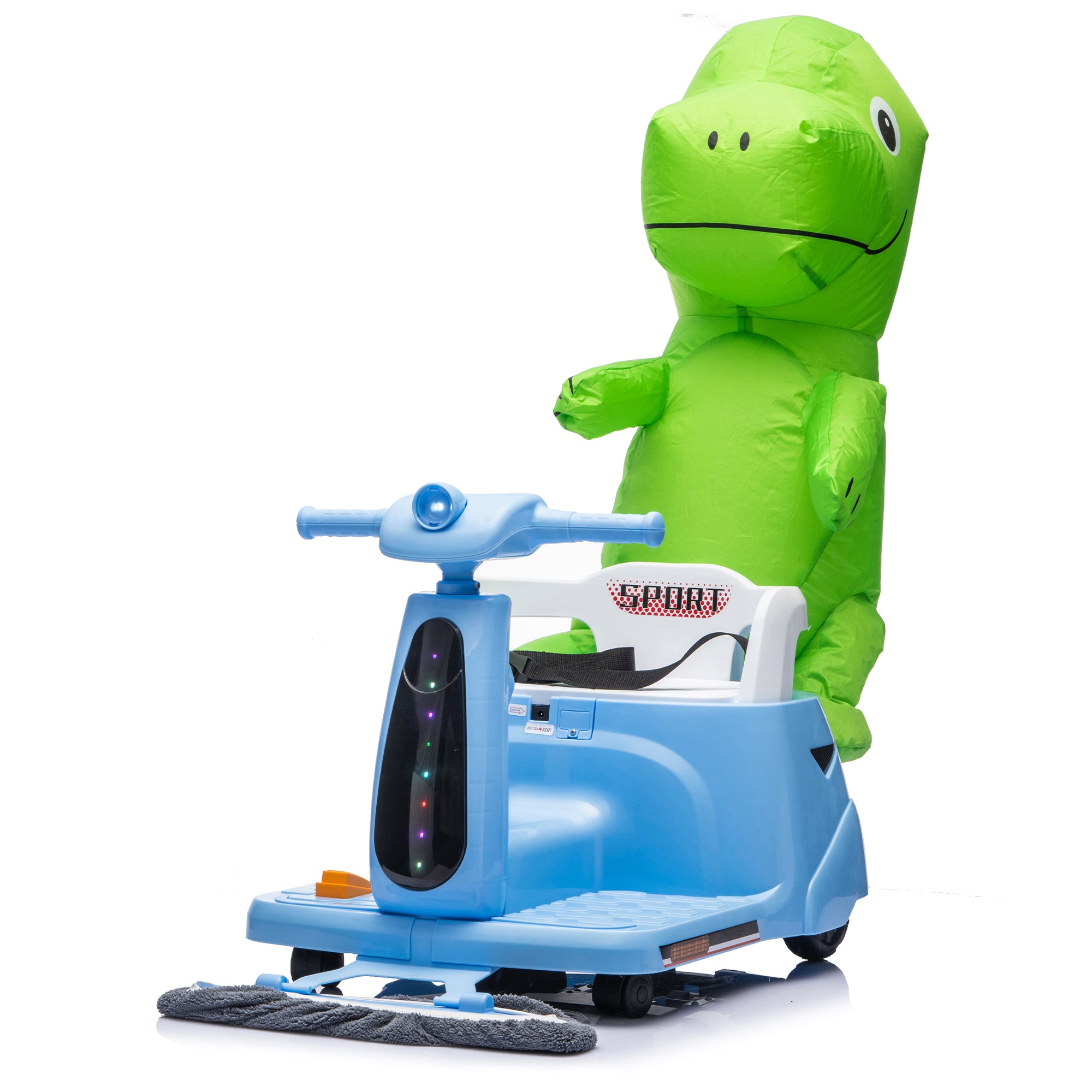 12V Power Ride On Toy with Remote Control, 360° Spin Scooter Ride On Cars for Kid with Bluetooth Music, Indoor Floor Mop & Inflatable Dinosaur, Battery Powered Ride On Cars for Toddlers Age 2-4, Pink