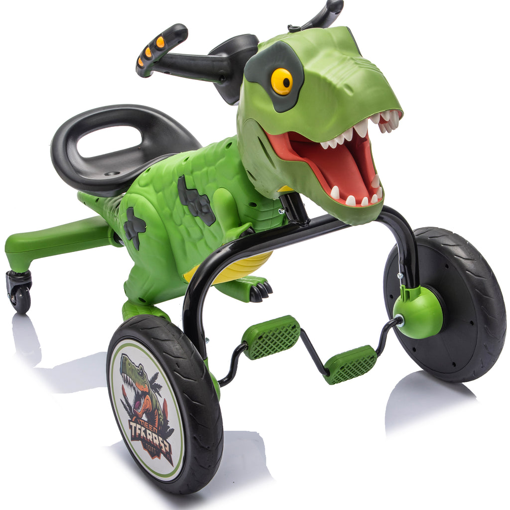 Dinosaur Pedal Drift Car for Kids 3-6, Water Spray, LED Lights, Music & Roaring Sounds, PP+EVA Wheels, Human-Powered Ride-On Toy, Up to 66 lbs, Interactive Dino Ride