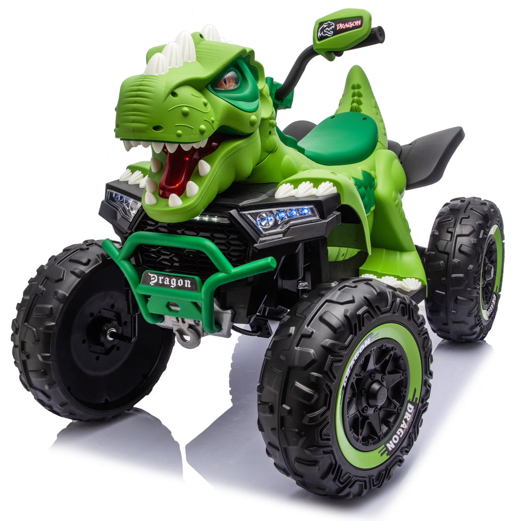 12V Dinosaur Kids Ride On Car, 2 Seater Power Ride On Toy for Kids with Remote Control, Bluetooth, USB, 4 Wheel Suspension, Dinosaur Electric Toy Car for Boys and Girls Ages 3-8, Green