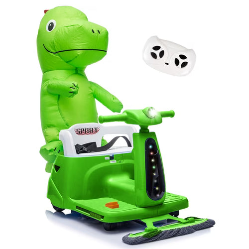 12V Power Ride On Toy with Remote Control, 360° Spin Scooter Ride On Cars for Kid with Bluetooth Music, Indoor Floor Mop & Inflatable Dinosaur, Battery Powered Ride On Cars for Toddlers Age 2-4, Pink