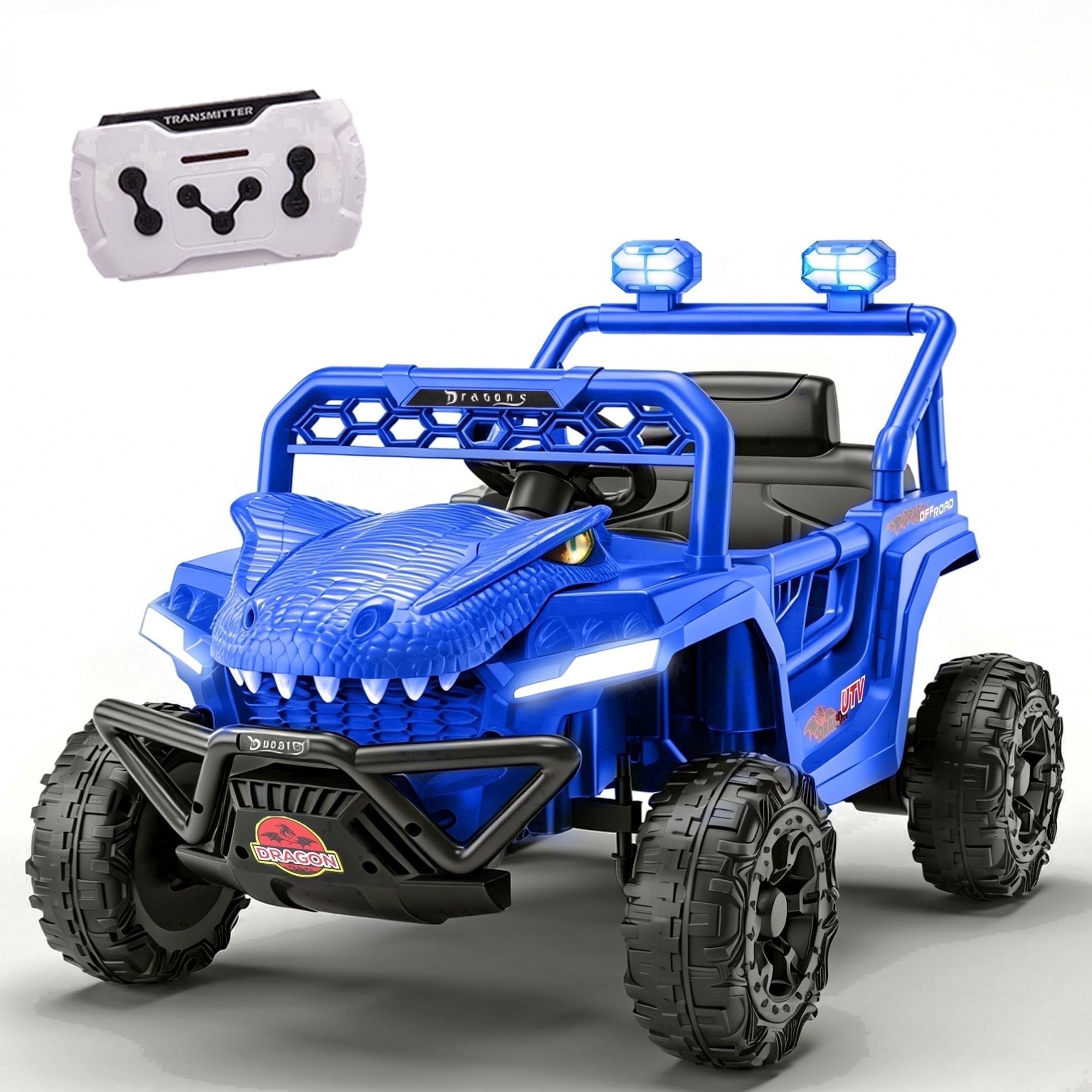 12V Powered Ride on Cars for Kids, Dinosaur Electric Ride on Toys with Remote Control, 4 Wheels Suspension Toy Car with Bluetooth, Music, LED Light, Kids Electric Cars for Boys Girls Around 3, Green