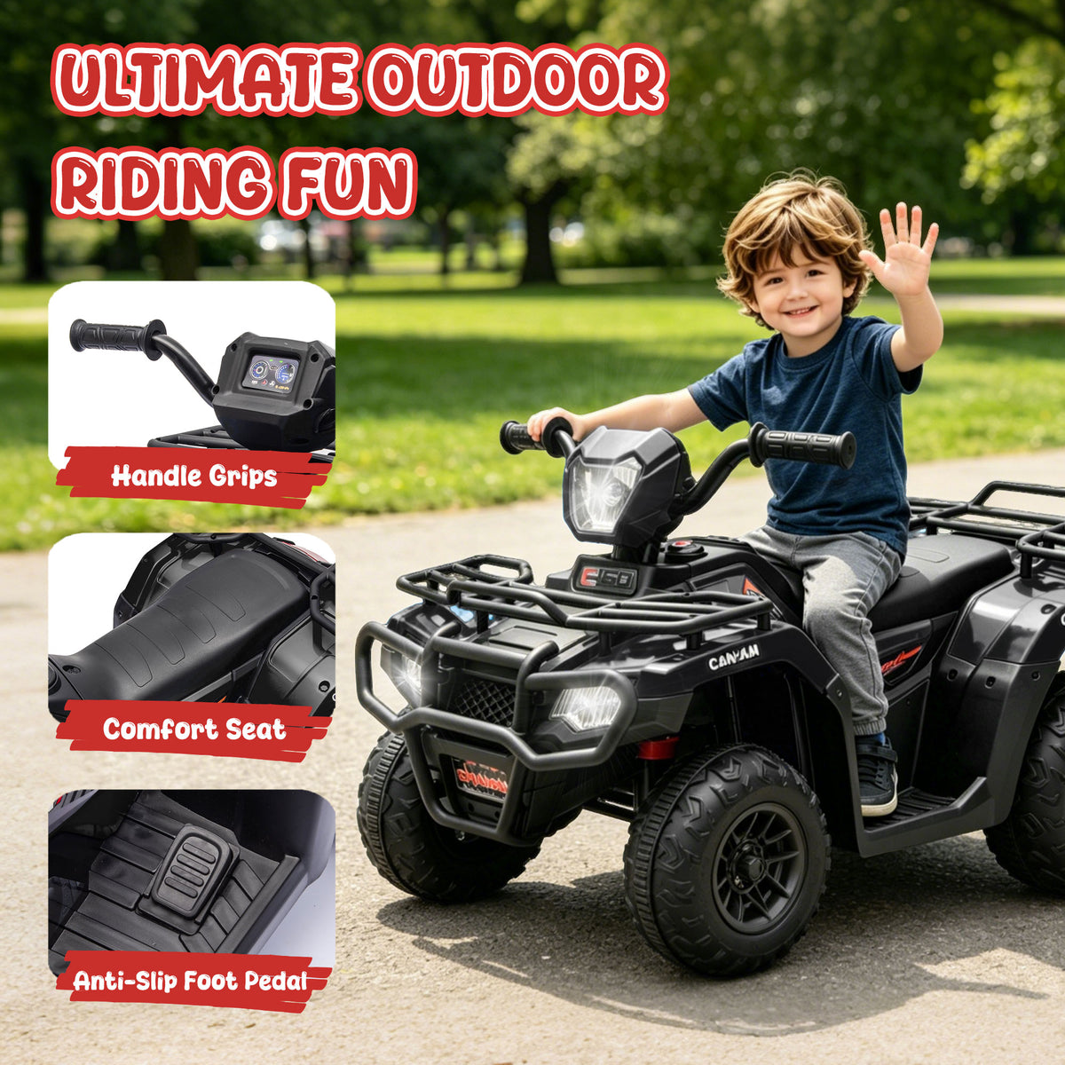 24V Kids Ride On ATV Toy, Electric 4 Wheeler Ride on Car for Toddlers Ages 2-4, Dual 55W Motors, 3.11 MPH Max Speed, Bluetooth Music, LED Lights, Spring Suspension, Storage Racks, Black