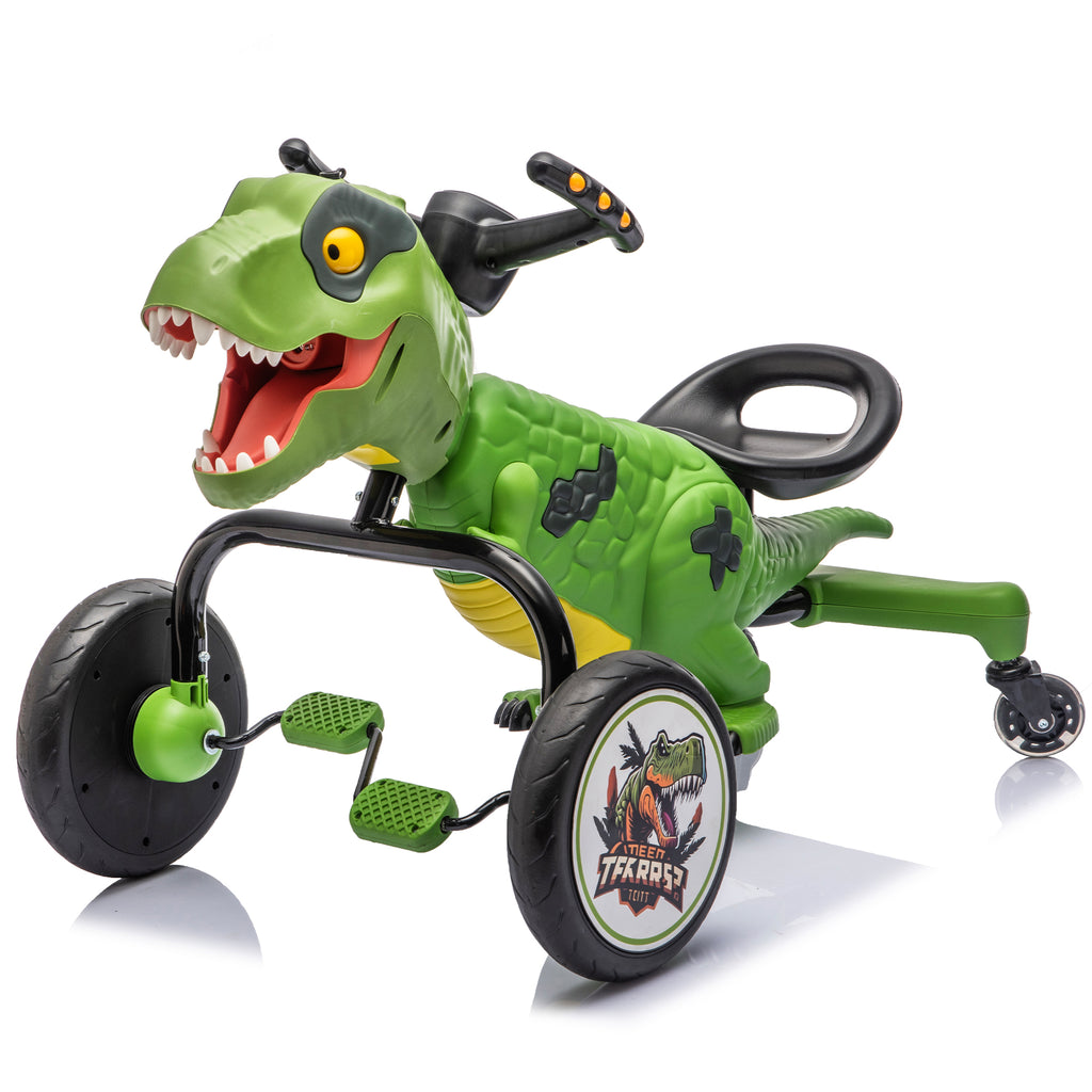 Dinosaur Pedal Drift Car for Kids 3-6, Water Spray, LED Lights, Music & Roaring Sounds, PP+EVA Wheels, Human-Powered Ride-On Toy, Up to 66 lbs, Interactive Dino Ride