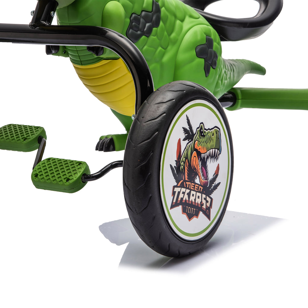Dinosaur Pedal Drift Car for Kids 3-6, Water Spray, LED Lights, Music & Roaring Sounds, PP+EVA Wheels, Human-Powered Ride-On Toy, Up to 66 lbs, Interactive Dino Ride