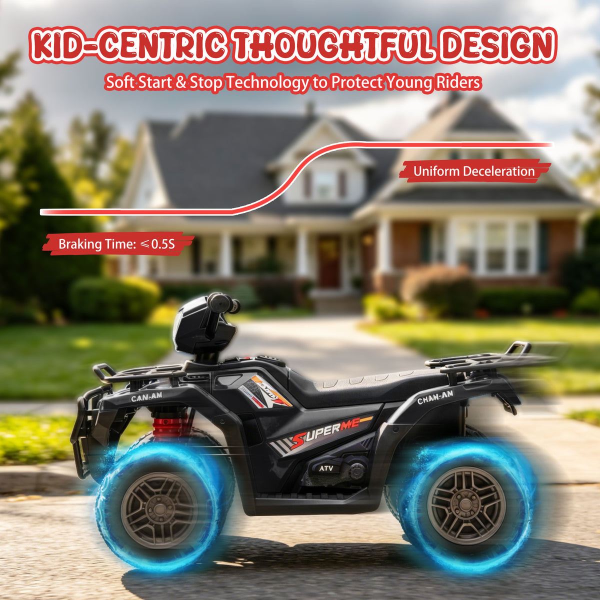 24V Kids Ride On ATV Toy, Electric 4 Wheeler Ride on Car for Toddlers Ages 2-4, Dual 55W Motors, 3.11 MPH Max Speed, Bluetooth Music, LED Lights, Spring Suspension, Storage Racks, Black
