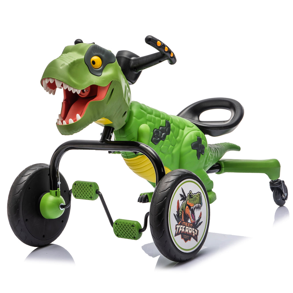 Dinosaur Pedal Drift Car for Kids 3-6, Water Spray, LED Lights, Music & Roaring Sounds, PP+EVA Wheels, Human-Powered Ride-On Toy, Up to 66 lbs, Interactive Dino Ride