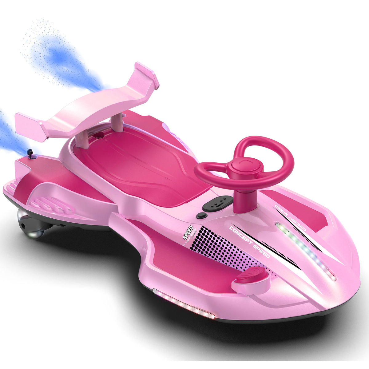 12V Kids Ride On Electric Wiggle Car, 360° Drift Ride On Toy with Rear Mist Spray, LED Lights, Flashing Wheels, Bluetooth Music, USB, MP3, Power Display, Anti-Tip Chassis, 3.73-4.35 MPH, Ages 3+