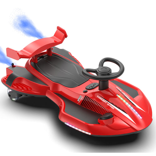 12V Kids Ride On Electric Wiggle Car, 360° Drift Ride On Toy with Rear Mist Spray, LED Lights, Flashing Wheels, Bluetooth Music, USB, MP3, Power Display, Anti-Tip Chassis, 3.73-4.35 MPH, Ages 3+
