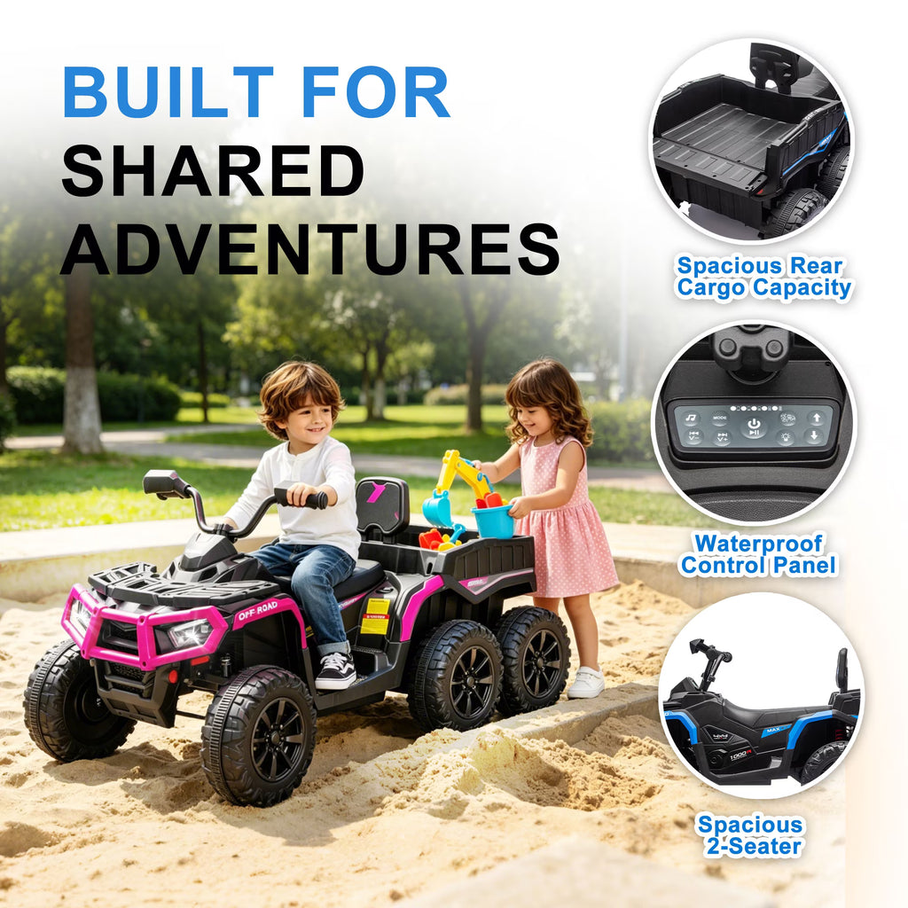 24V 6 Wheel Kids Ride On Cars with Bluetooth Music, Remote Control, Rear Cargo Bed, LED Lights, Dual Motors – Outdoor Electric Ride On Vehicle for Kids Ages 3-8, Pink