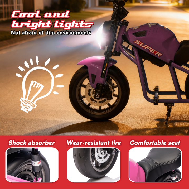 24V 300W Kids Ride On Toy for Big Kids 6+, Electric Powered Ride On with 14” EVA Wheels, Dual Suspension, Twist Throttle, Lights & Music, Top Speed 11.18 MPH