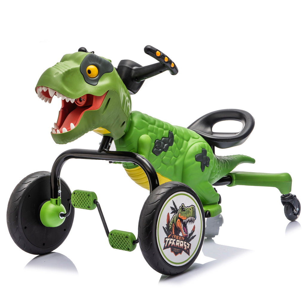 Dinosaur Pedal Drift Car for Kids 3-6, Water Spray, LED Lights, Music & Roaring Sounds, PP+EVA Wheels, Human-Powered Ride-On Toy, Up to 66 lbs, Interactive Dino Ride