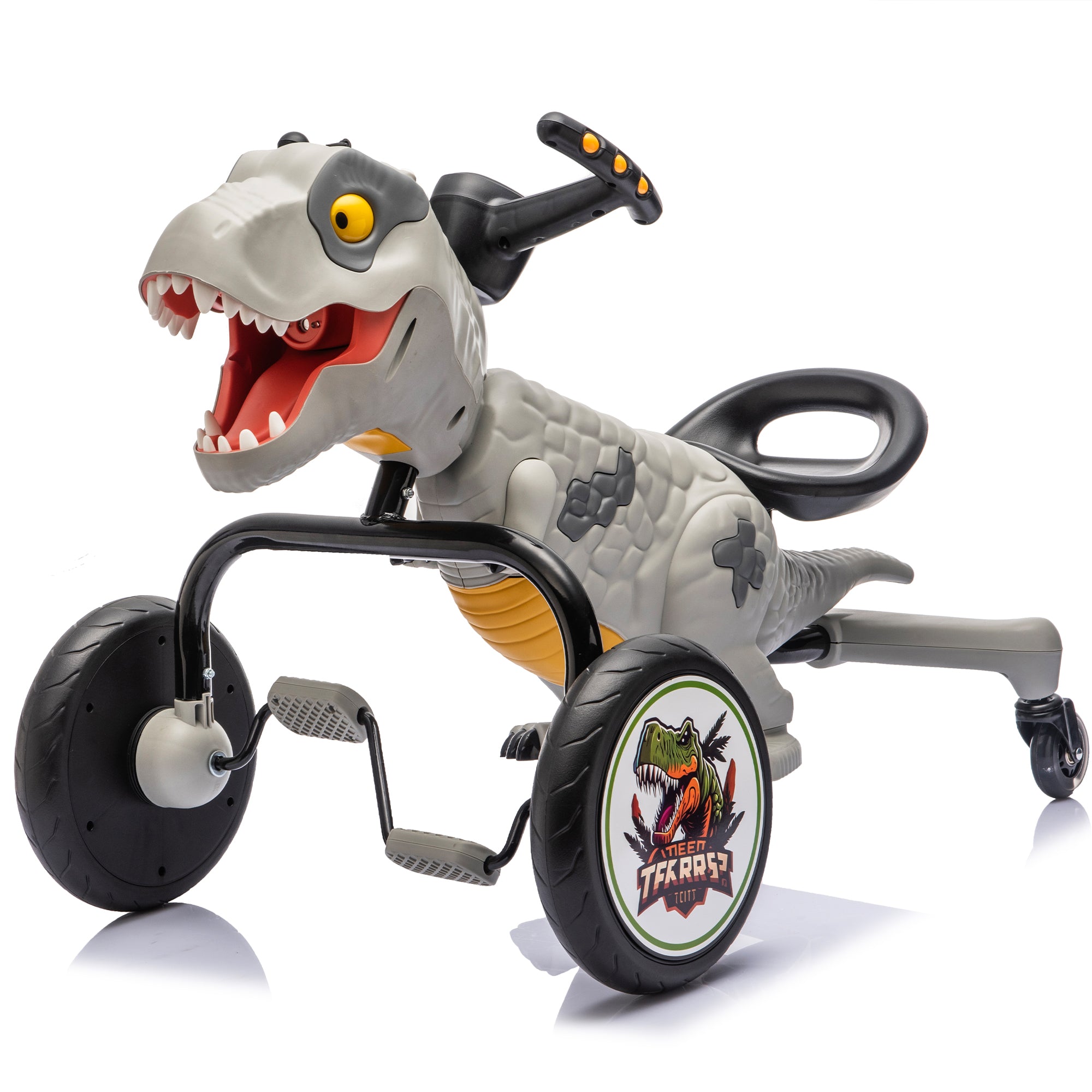Dinosaur Pedal Drift Car for Kids 3-6, Water Spray, LED Lights, Music & Roaring Sounds, PP+EVA Wheels, Human-Powered Ride-On Toy, Up to 66 lbs, Interactive Dino Ride