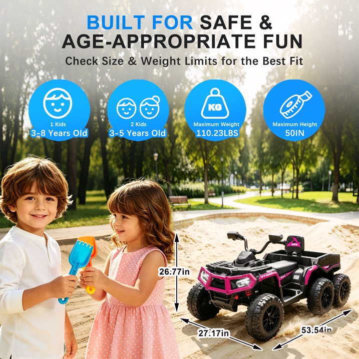 24V 6 Wheel Kids Ride On Cars with Bluetooth Music, Remote Control, Rear Cargo Bed, LED Lights, Dual Motors – Outdoor Electric Ride On Vehicle for Kids Ages 3-8, Pink