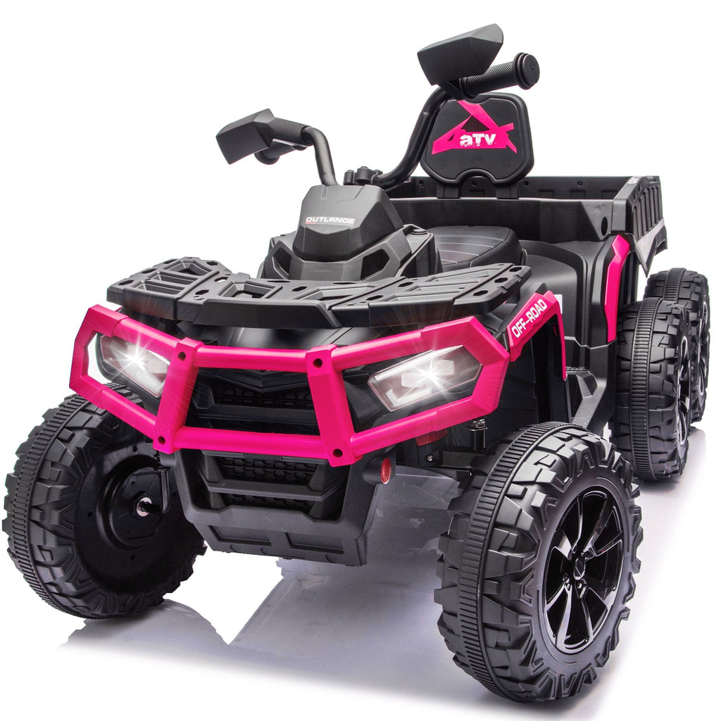 24V 6 Wheel Kids Ride On Cars with Bluetooth Music, Remote Control, Rear Cargo Bed, LED Lights, Dual Motors – Outdoor Electric Ride On Vehicle for Kids Ages 3-8, Pink