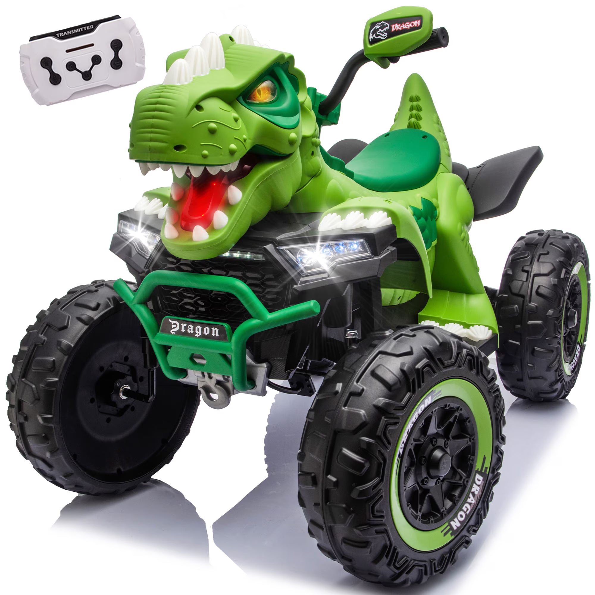 24V Dinosaur Kids Ride On Car, 2 Seater Power Ride On Toy for Kids with Remote Control, Bluetooth, USB, 4-Wheel Suspension, Dinosaur Electric Toy Car for Boys and Girls Ages 3-8