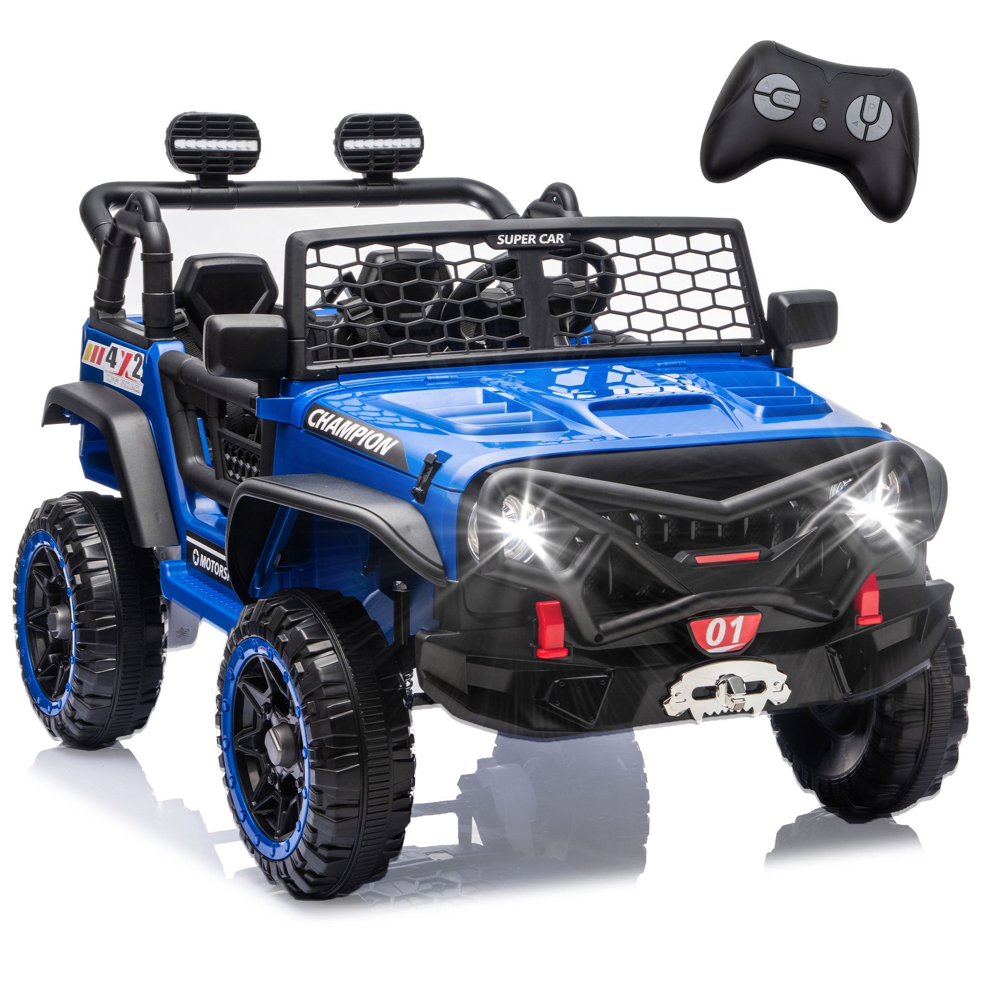 24V 2 Seater Ride on Toys for Kids, Powered Ride on Car with Remote Control, 4 Wheel Suspension, Bluetooth, Music, LED, Dual 200W Motors, Soft Start, Electric Car for Big Kids Girls Boys 3-8, Blue