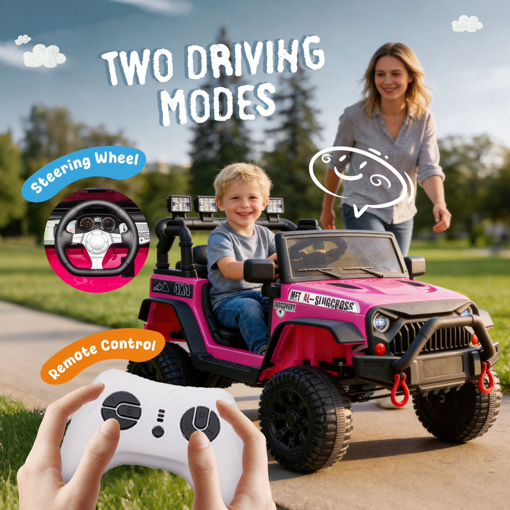 24V Kids Ride On Car W/Parents Control,2*200w Power motors,Four Wheel Suspension,Adjustable speed,USB,MP3,Music,Bluetooth,Large display screen,Power Display,Safety Belt for Kids Aged 3+.