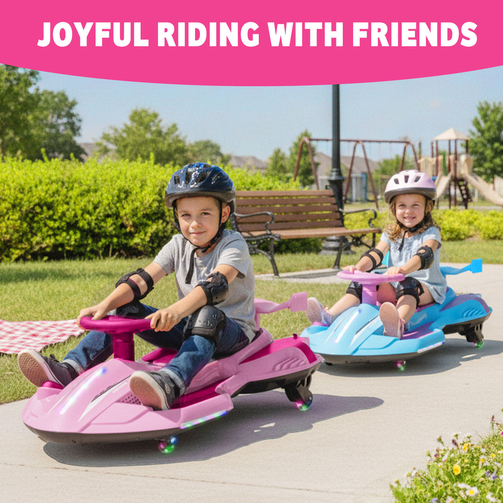 12V Kids Ride On Electric Wiggle Car, 360° Drift Ride On Toy with Rear Mist Spray, LED Lights, Flashing Wheels, Bluetooth Music, USB, MP3, Power Display, Anti-Tip Chassis, 3.73-4.35 MPH, Ages 3+