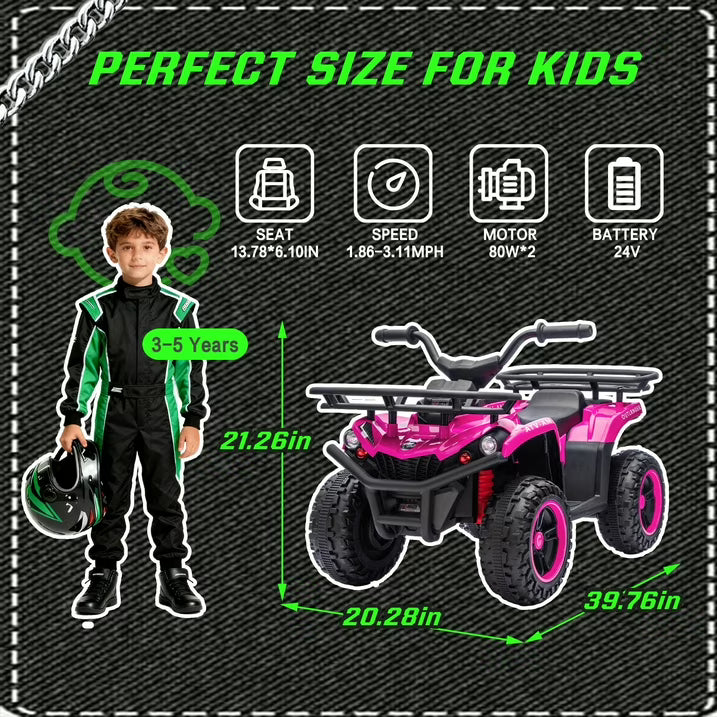24V Power Kids Ride On Car with 160W Motors, Electric Toy with Front & Rear Storage Racks, LED Headlights, Bluetooth, Battery Display, AntiSlip Tires, Crash Bars, Ride On Toy for Kids Ages 3-5, Pink