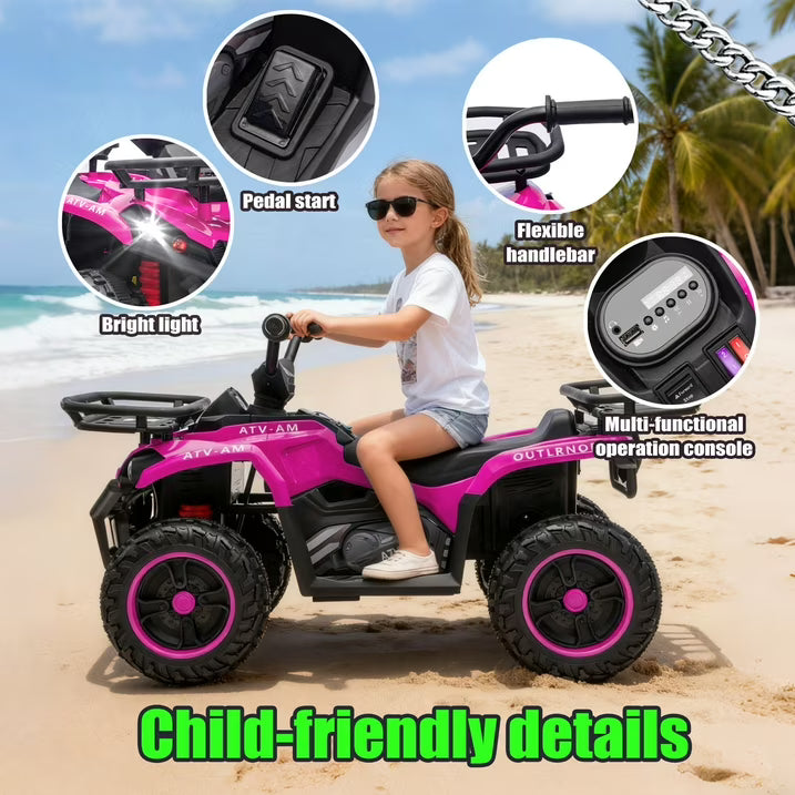 24V Power Kids Ride On Car with 160W Motors, Electric Toy with Front & Rear Storage Racks, LED Headlights, Bluetooth, Battery Display, AntiSlip Tires, Crash Bars, Ride On Toy for Kids Ages 3-5, Pink