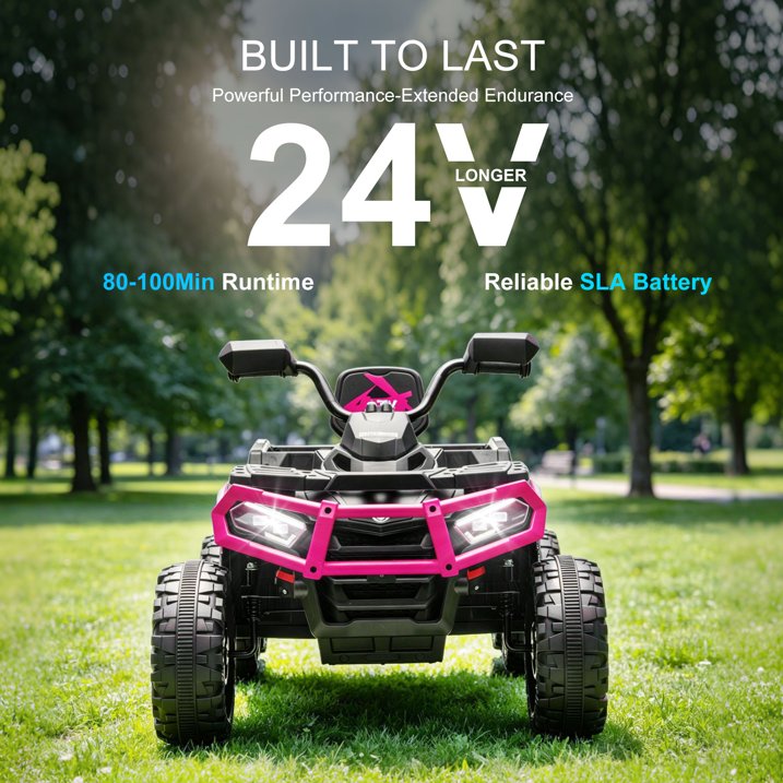 24V 6 Wheel Kids Ride On Cars with Bluetooth Music, Remote Control, Rear Cargo Bed, LED Lights, Dual Motors – Outdoor Electric Ride On Vehicle for Kids Ages 3-8, Pink