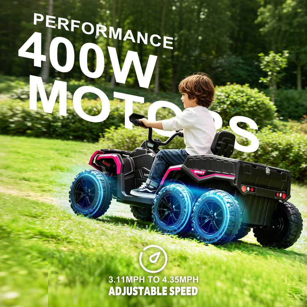 24V 6 Wheel Kids Ride On Cars with Bluetooth Music, Remote Control, Rear Cargo Bed, LED Lights, Dual Motors – Outdoor Electric Ride On Vehicle for Kids Ages 3-8, Pink