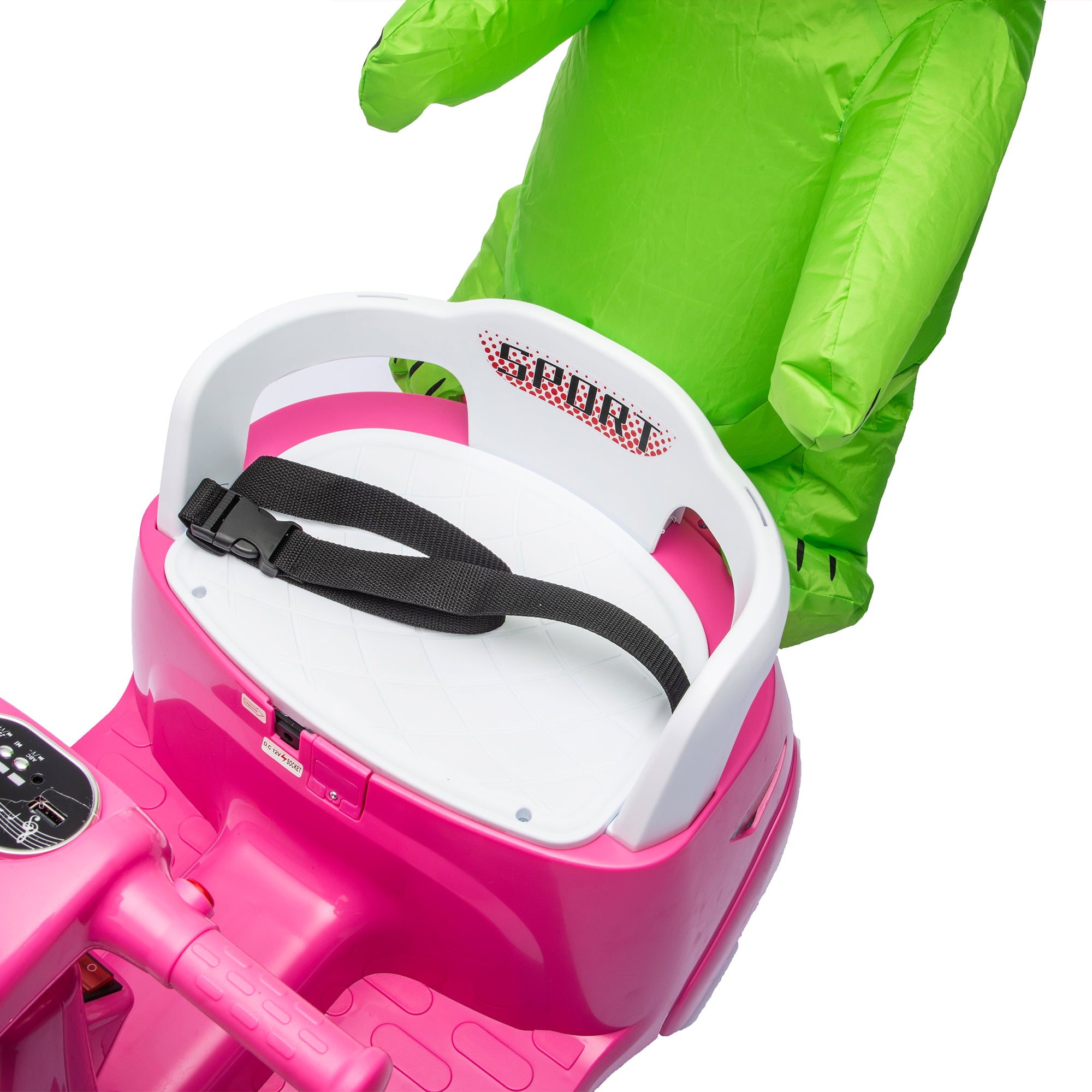 12V Power Ride On Toy with Remote Control, 360° Spin Scooter Ride On Cars for Kid with Bluetooth Music, Indoor Floor Mop & Inflatable Dinosaur, Battery Powered Ride On Cars for Toddlers Age 2-4, Pink