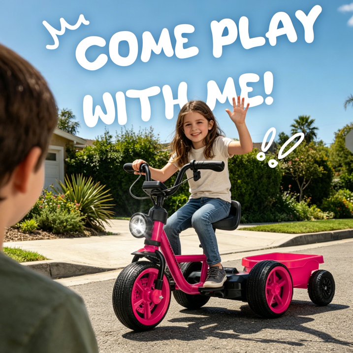 Toddler Tricycle with Wagon, Pedal Powered Ride On Tractor Toy with Light for Boys and Girls