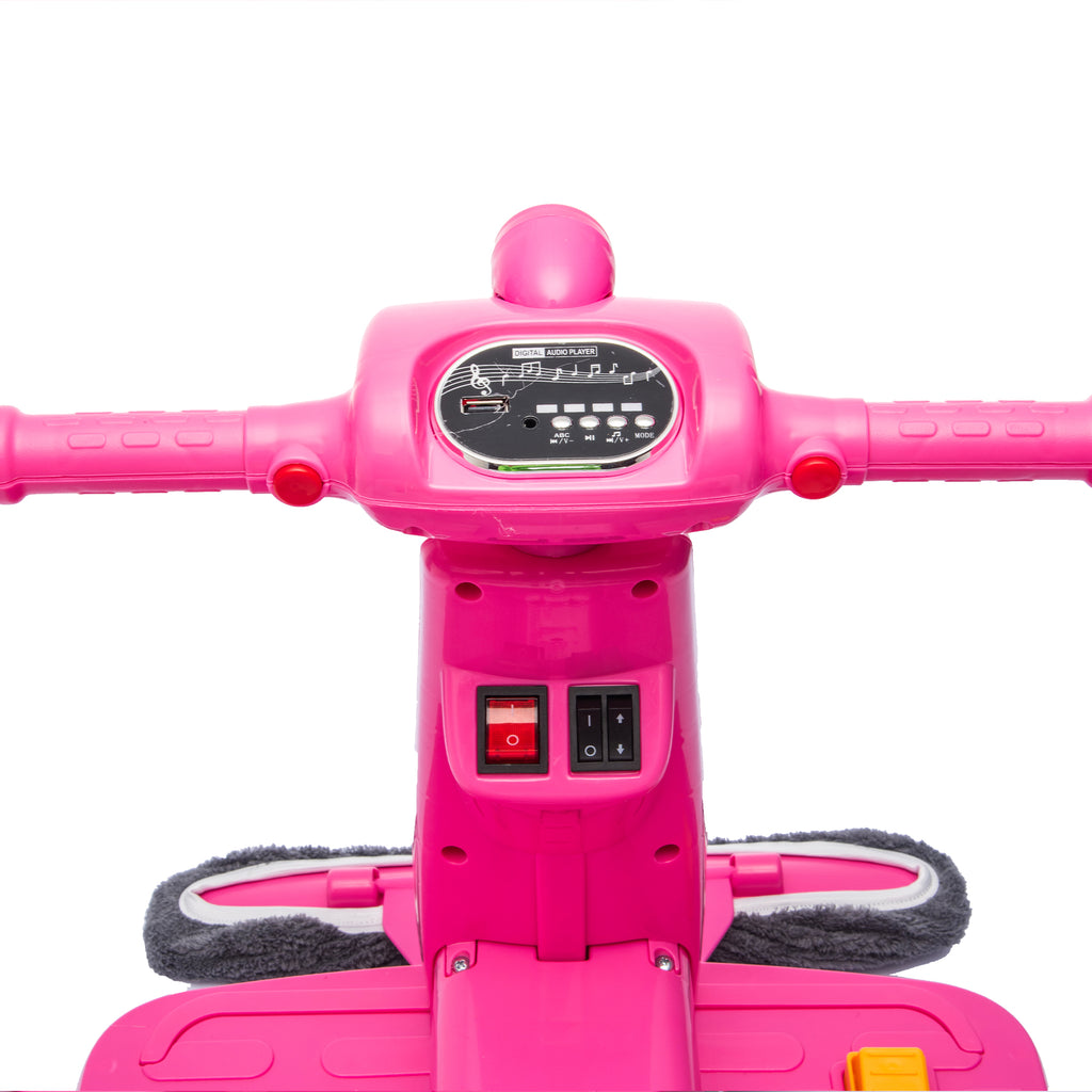 12V Power Ride On Toy with Remote Control, 360° Spin Scooter Ride On Cars for Kid with Bluetooth Music, Indoor Floor Mop & Inflatable Dinosaur, Battery Powered Ride On Cars for Toddlers Age 2-4, Pink
