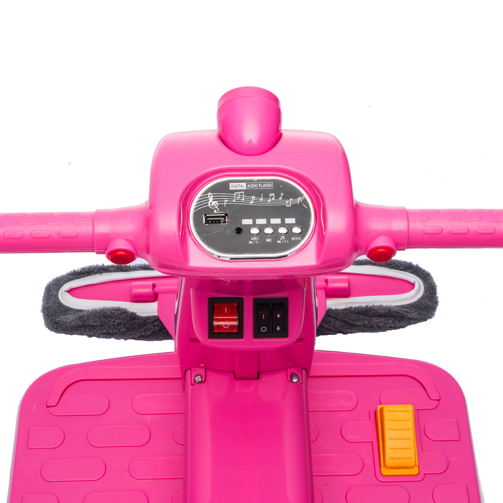 12V Power Ride On Toy with Remote Control, 360° Spin Scooter Ride On Cars for Kid with Bluetooth Music, Indoor Floor Mop & Inflatable Dinosaur, Battery Powered Ride On Cars for Toddlers Age 2-4, Pink