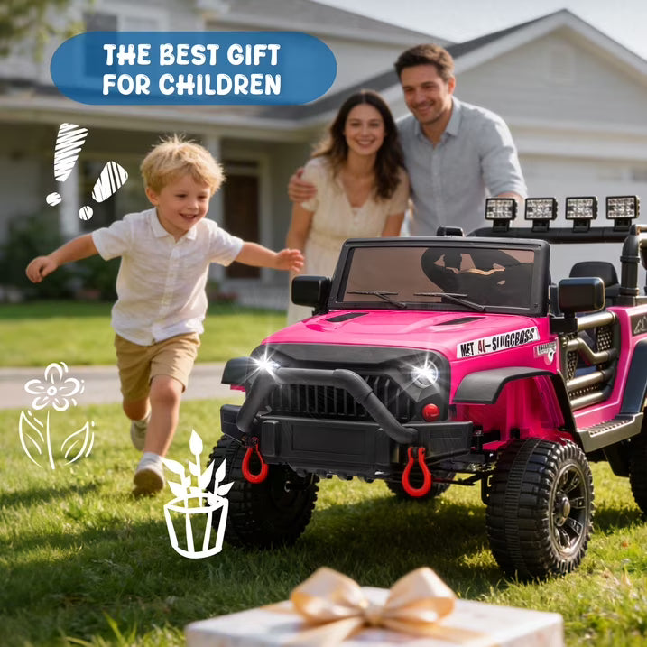 24V Kids Ride On Car W/Parents Control,2*200w Power motors,Four Wheel Suspension,Adjustable speed,USB,MP3,Music,Bluetooth,Large display screen,Power Display,Safety Belt for Kids Aged 3+.