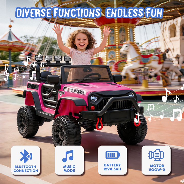 24V Kids Ride On Car W/Parents Control,2*200w Power motors,Four Wheel Suspension,Adjustable speed,USB,MP3,Music,Bluetooth,Large display screen,Power Display,Safety Belt for Kids Aged 3+.