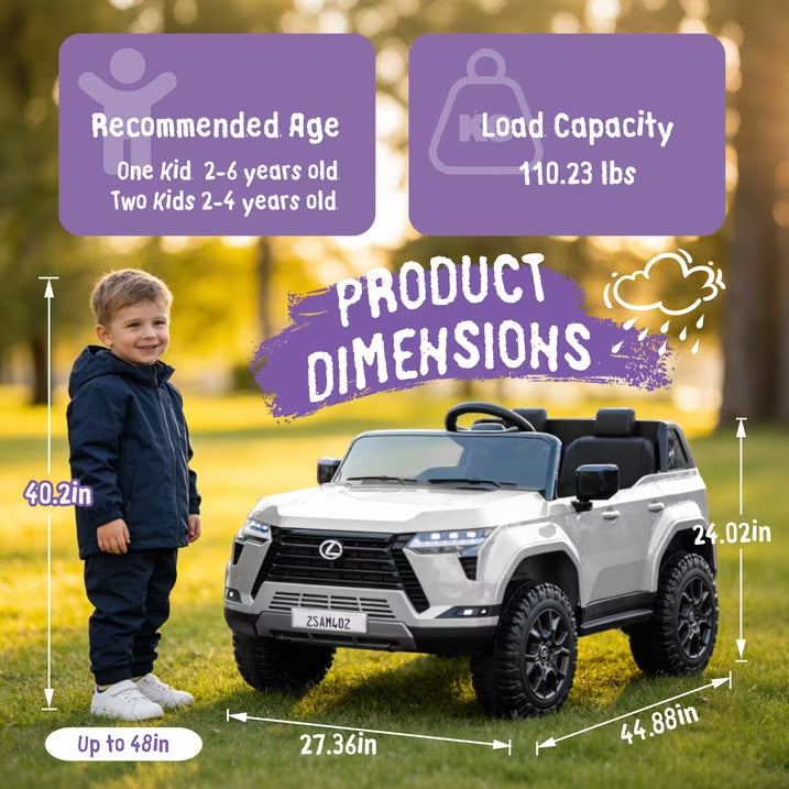 24V Ride On Car for Kids, Lexus GX550 2 Seater Powered Ride on Toys with Remote Control, 4 Wheels Suspension, Bluetooth, Music, LED Lights, Kids Electric Car for Boys Girls Ages 3-8, White