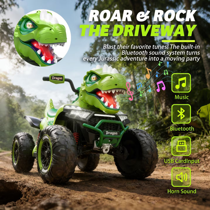 24V Dinosaur Kids Ride On Car, 2 Seater Power Ride On Toy for Kids with Remote Control, Bluetooth, USB, 4-Wheel Suspension, Dinosaur Electric Toy Car for Boys and Girls Ages 3-8