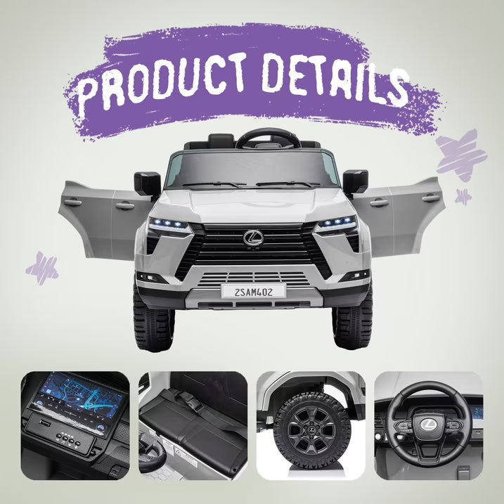 24V Ride On Car for Kids, Lexus GX550 2 Seater Powered Ride on Toys with Remote Control, 4 Wheels Suspension, Bluetooth, Music, LED Lights, Kids Electric Car for Boys Girls Ages 3-8, White