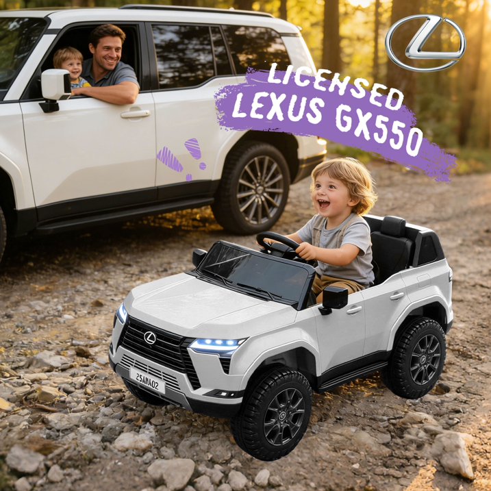 24V Ride On Car for Kids, Lexus GX550 2 Seater Powered Ride on Toys with Remote Control, 4 Wheels Suspension, Bluetooth, Music, LED Lights, Kids Electric Car for Boys Girls Ages 3-8, White